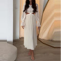 Solid Color Puff Sleeves And Waistless Pleated Dress