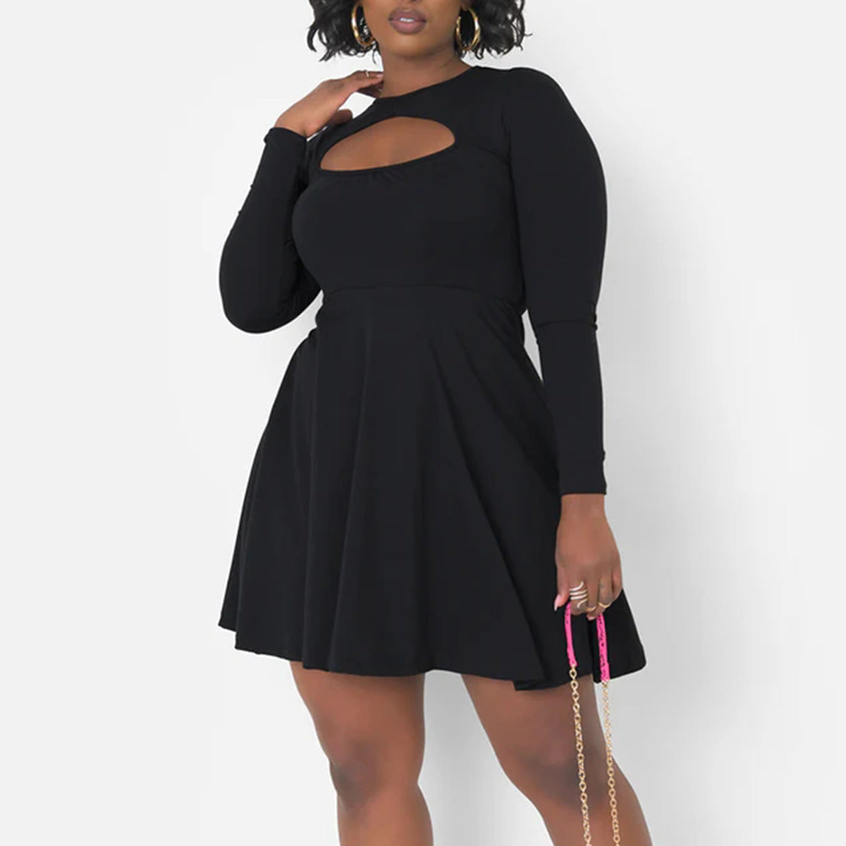Solid-color Waist-cinching Figure-flattering Dress