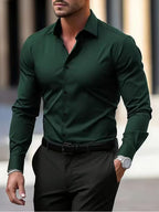 Men's Shirt Business Button Down Shirt Summer Solid Color Long Sleeve Lapel Vacation Shirt Fashion Temperament Casual Tops