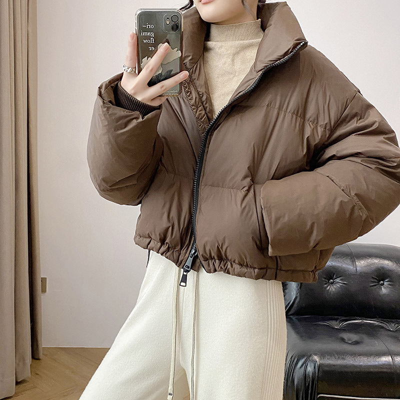 Cropped Cotton Puffer Jacket With A Stand-up Collar For Petite