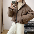 Cropped Cotton Puffer Jacket With A Stand-up Collar For Petite