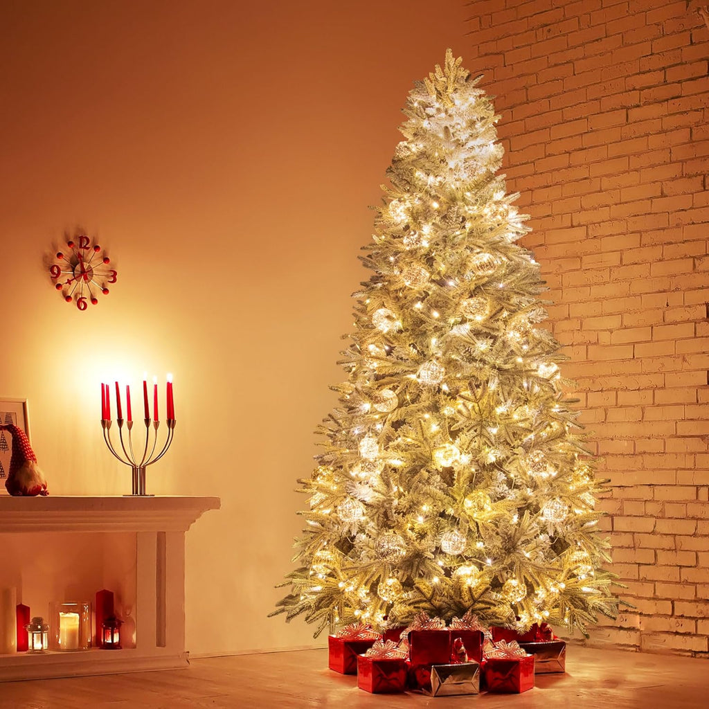 Artificial Christmas Tree 6.5ft Snow Flocked Branches Realistic Unlit Pine KI Store