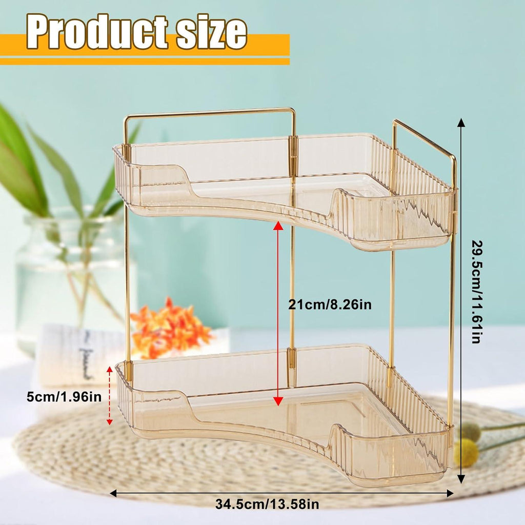 Makeup Organizer Perfume Cosmetic Storage with 2 Layers Gold