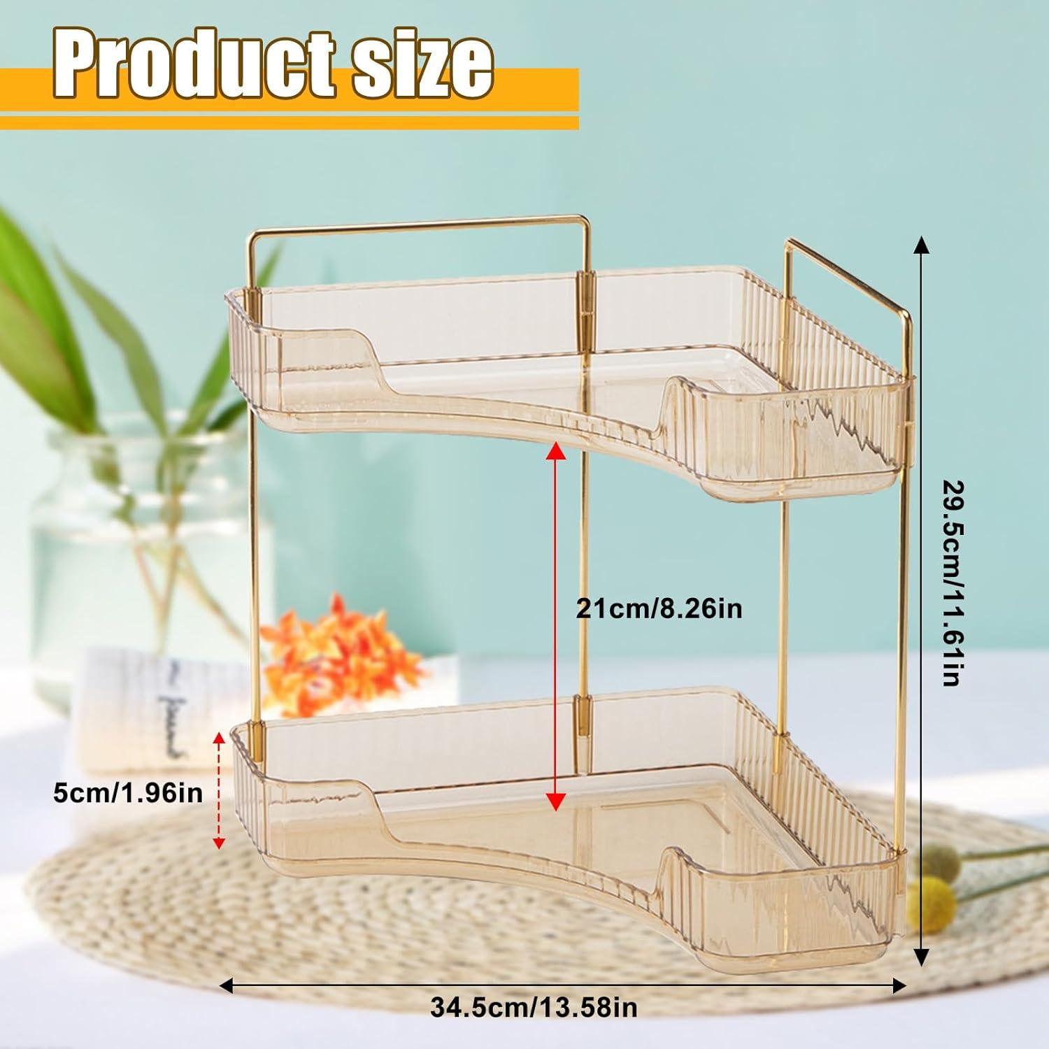 Makeup Organizer Perfume Cosmetic Storage with 2 Layers Gold