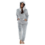 Daisy Dreamer Women's Plush Fleece Hooded Pyjama Set in Shimmer Grey Cosy Winter
