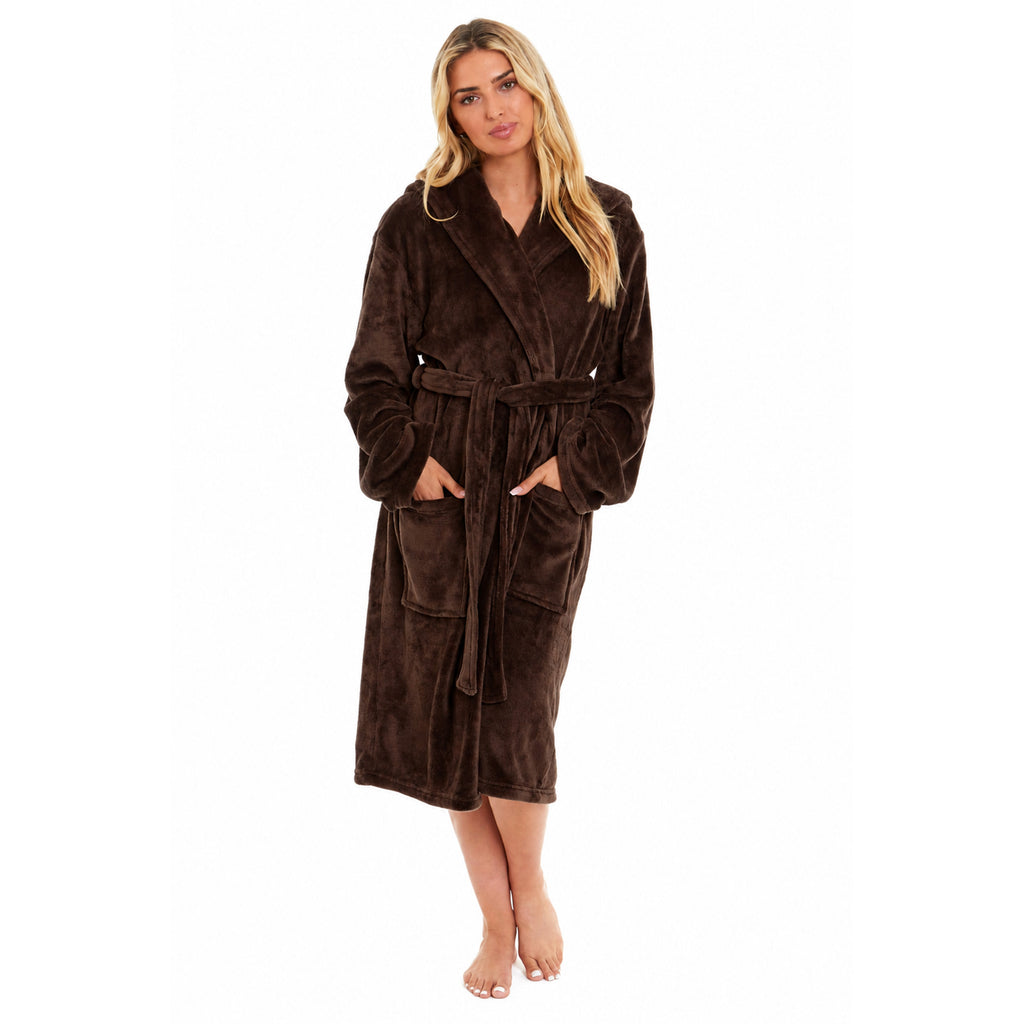 Daisy Dreamer Womens Plush Fleece Hooded Bathrobe Velvet Fluffy Loungewear Long Sleeve