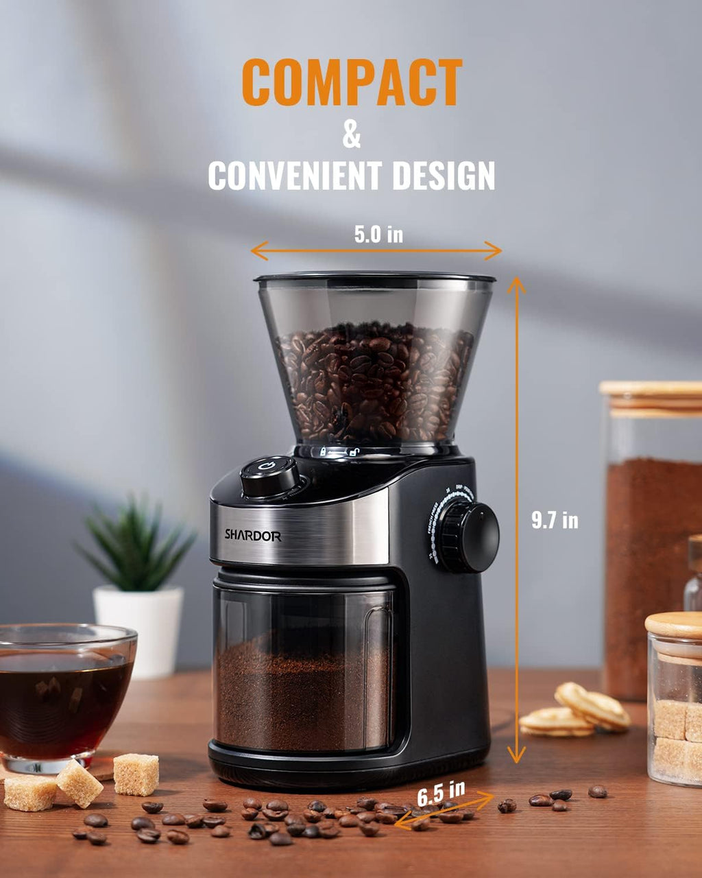 Coffee Grinder Burr Electric 25 Grind Settings with Digital Timer Black Shardor