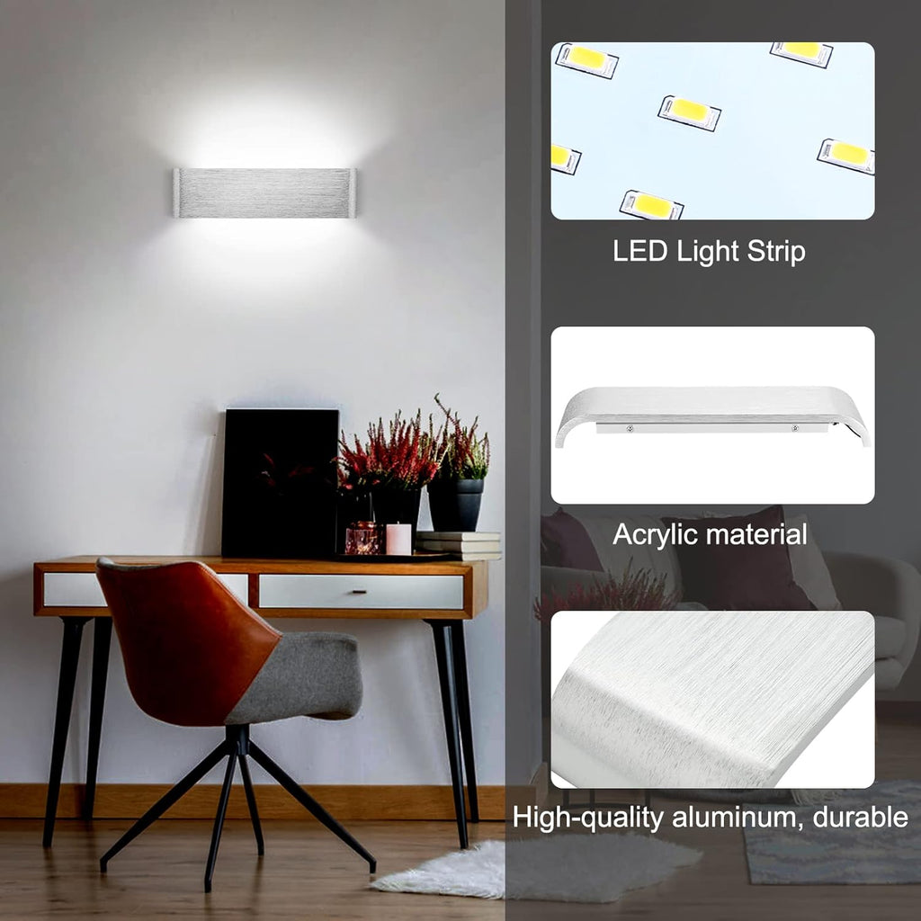 LED Wall Light 31cm Up Down Silver Lamp Cold White Indoor Lighting Lightess