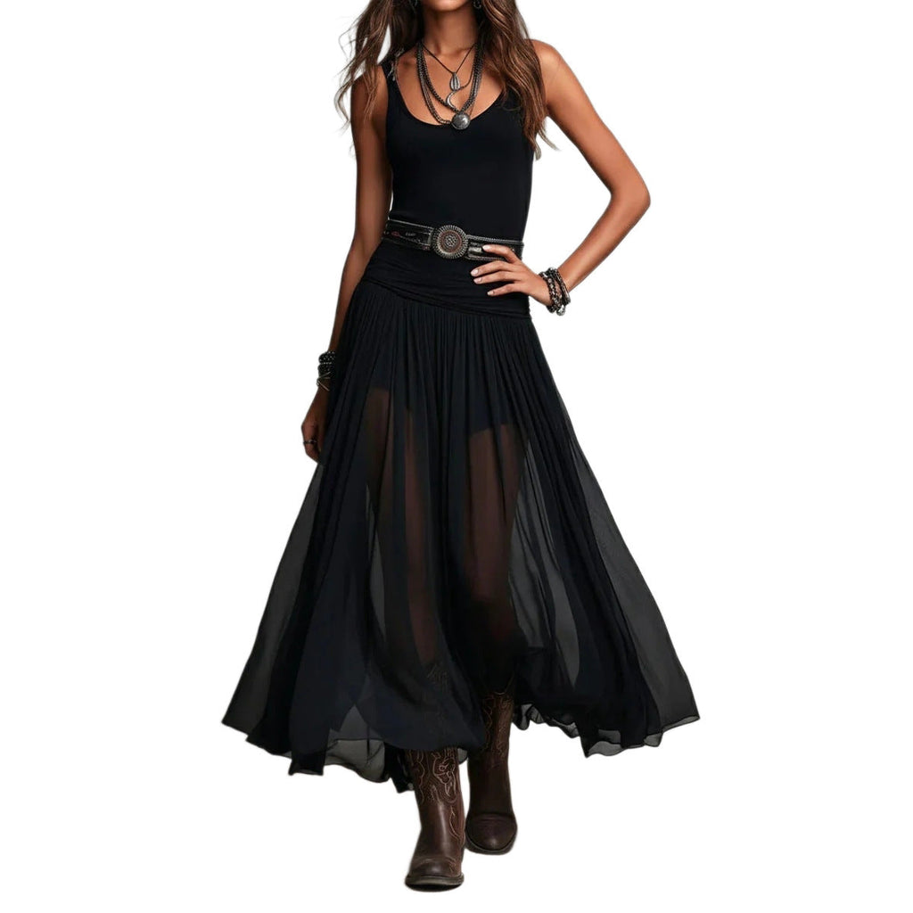 European And American-style Black Strap Long Dress
