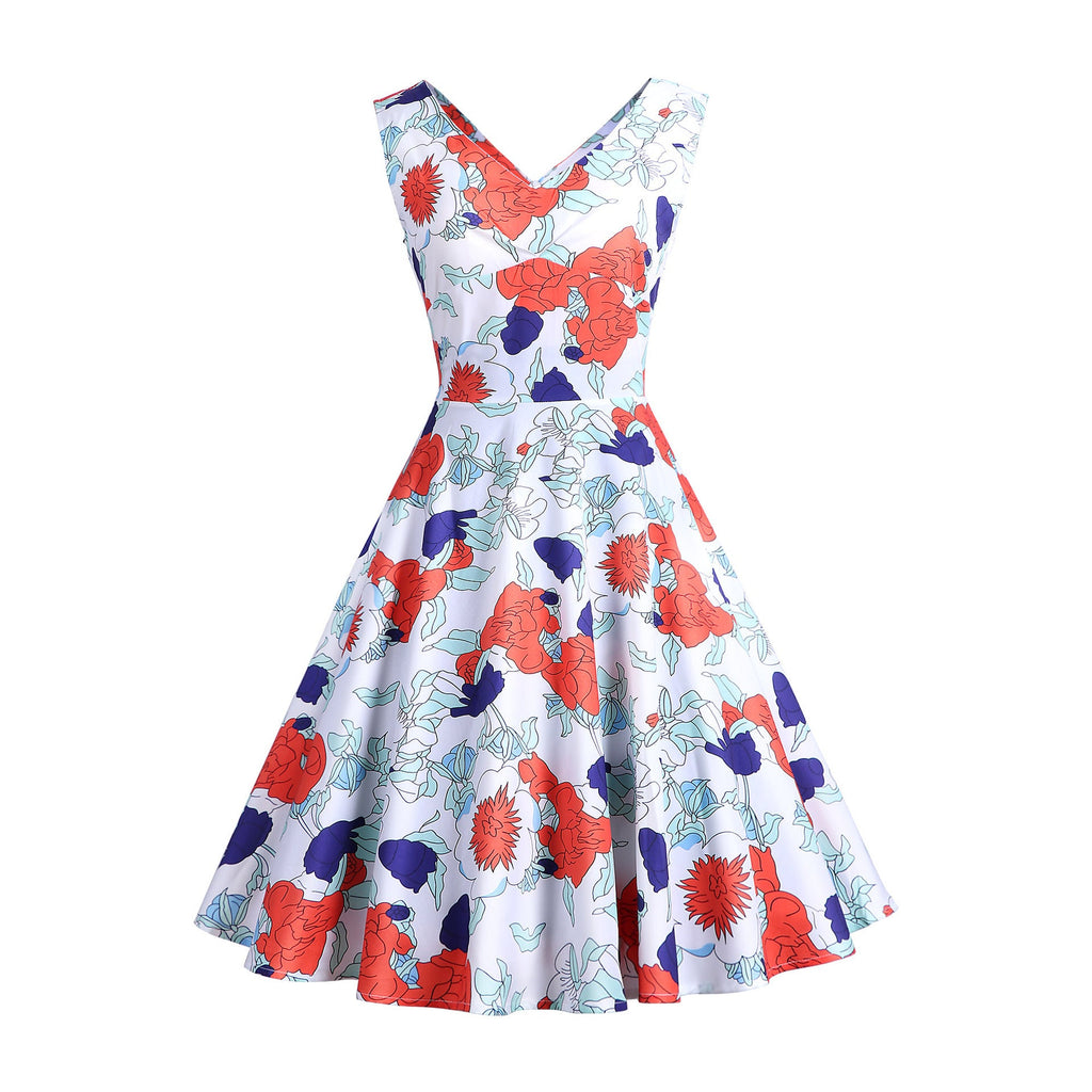 Retro Printed Maxi Sleeveless Dress Women