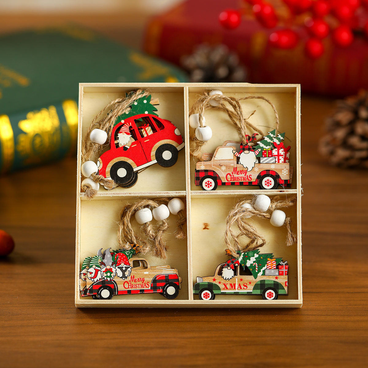 12 PCs Faceless Old Man Christmas Wooden Pendant Boxed Christmas Tree