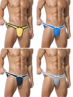 4 Pack Men's Low-Rise Sexy Narrow-Band Cooling U-Convex Breathable Comfortable Thong
