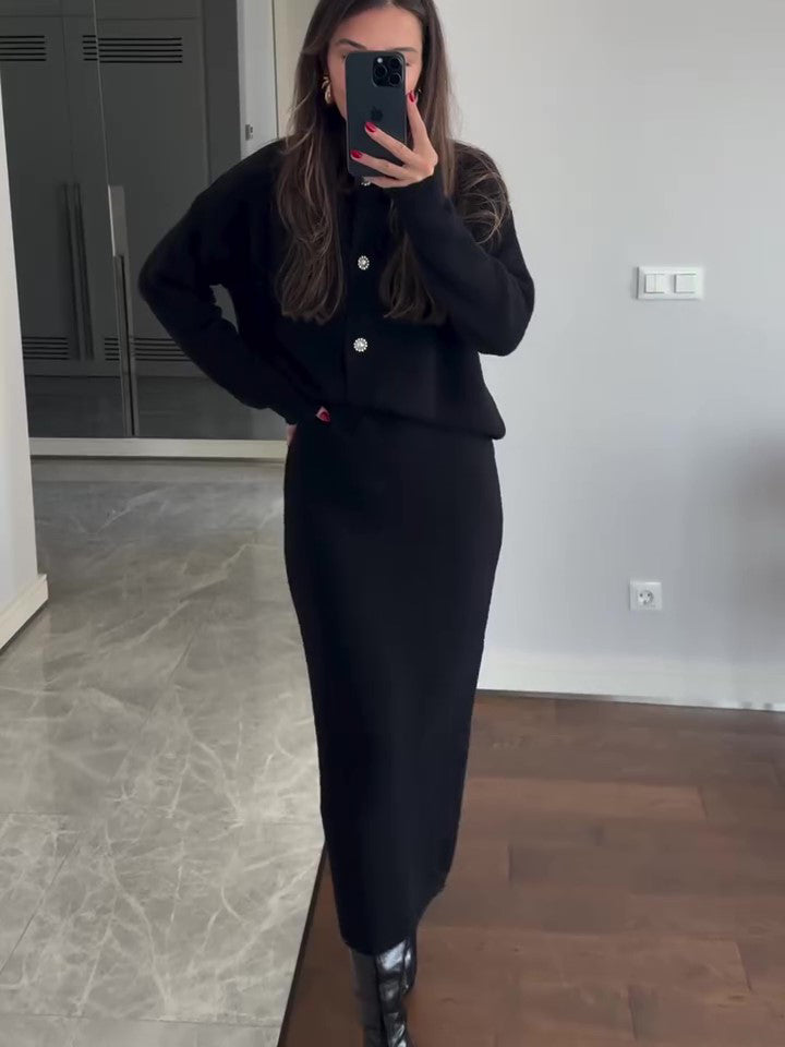 Women's 2-Piece Cardigan & Maxi Skirt Suit Set - Elegant Co-ord Outfit