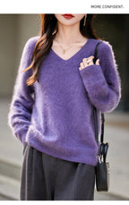 V-neck Cashmere Knit Women's Loose-fit Sweater