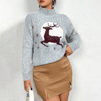 Women's Casual Christmas Half-Neck Pullover Jacquard Top