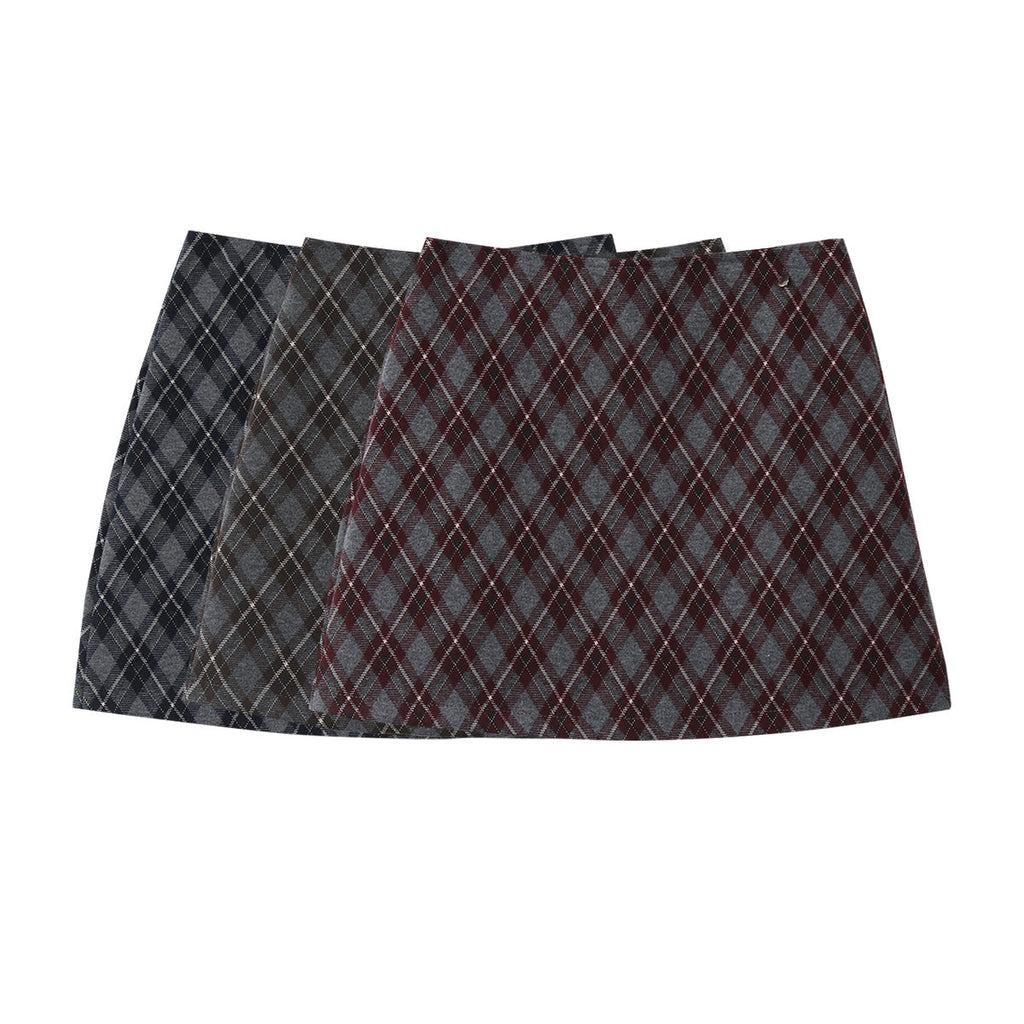 Retro Collegiate-style Tweed Mini Skirt Women's Skirt High-waisted Plaid Bodycon Skirt