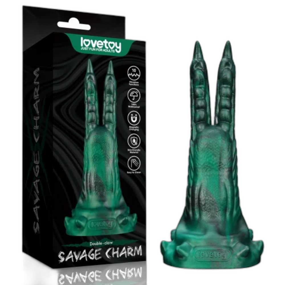 Savage Charm - Double Claw Vibrating Silicone Dildo - Fantasy Sex Toy
