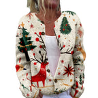 Round Neck Sweater Christmas Button Cardigan Long Sleeve Sweater