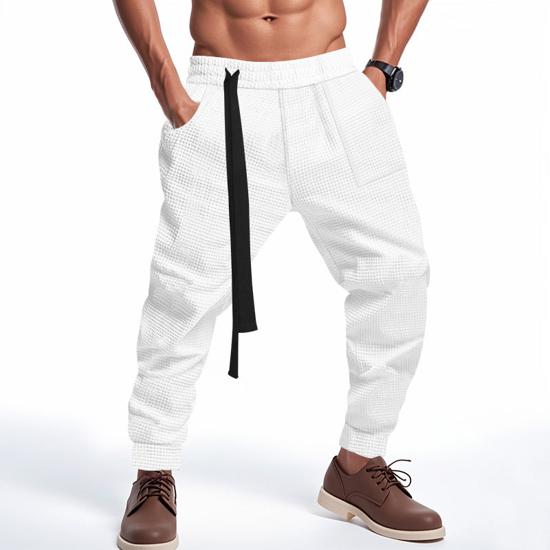 Men's Casual Pants Solid Waffle Male Hip Hop Streetwear Track Pants Joggers Trousers Fashion Harajuku Men Pants