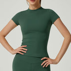 Crew-neck, Form-fitting, Quick-drying, Breathable, Shaping, Stretchy Sports Yoga Short-sleeve Top