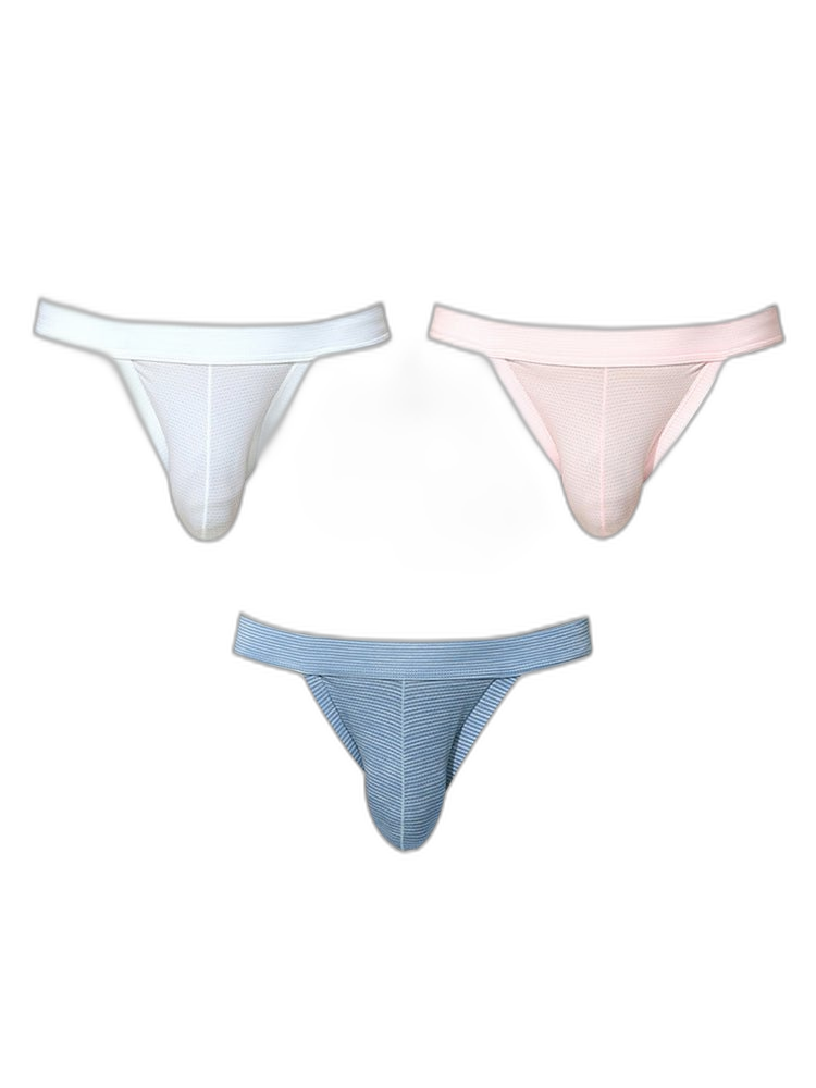3 Pack Men's Breathable Mesh Odor-Resistant Solid Color Sexy Briefs