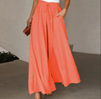 Women's Fashion Wide Leg Elastic Waistband Wide Leg High Waist Long Dress Pants