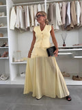 Women's Casual Solid-Colored Skirt And Pleated Long Skirt Set