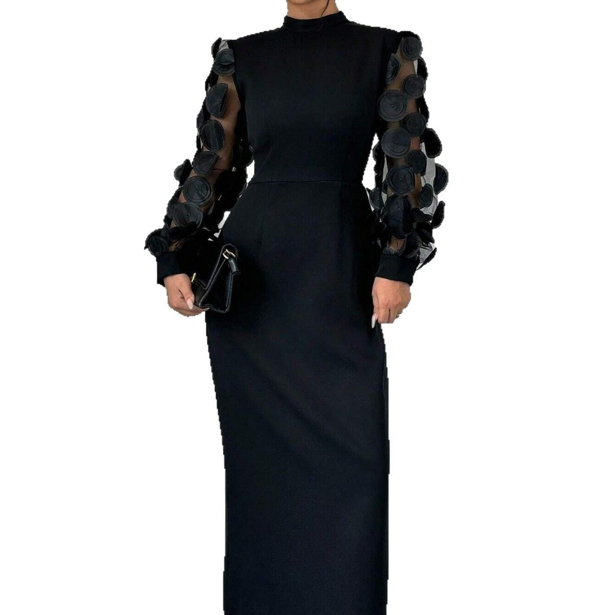 New Arrival Elegant Lace-spliced Dress With A Stand-up Collar