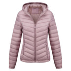 Women's Solid-Color Zippered Hooded Winter Coat Jacket Casual
