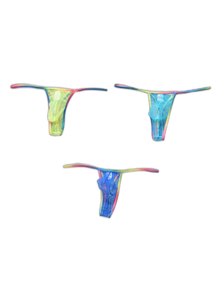 3-pack Men's Sexy Rainbow Transparent Convex Pouch Breathable Thong