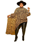 Women's Plus-Size Loose-Fit Printed Long-Sleeve Asymmetrical Dress