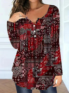 Loose-fit Buttoned V-neck Top Women's T-shirt