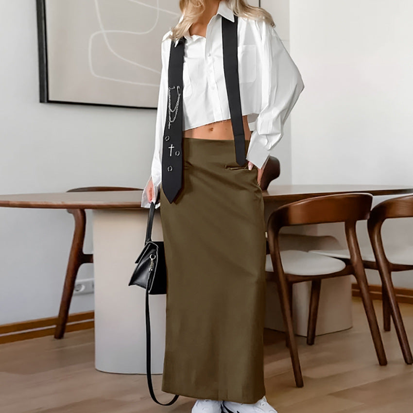 French-style Sophisticated Solid-color High-waisted Skirt With A Slit