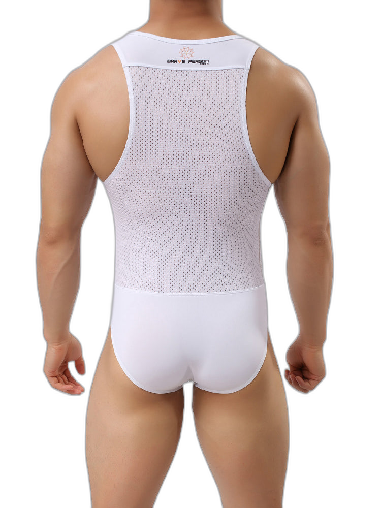 Mens Sexy Sheer Mesh Wrestling Bodysuit