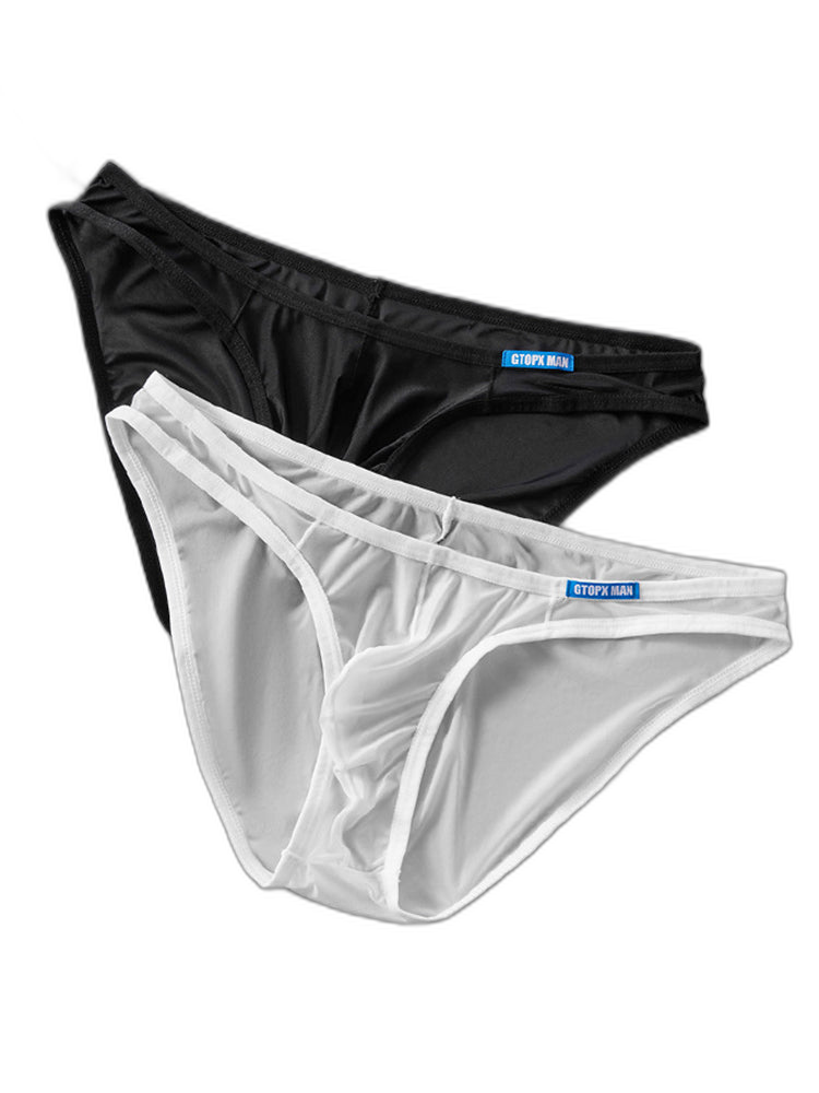 2 Pack Men's Thin Ice Silk Face Mask Fabric U-Convex Sexy Semi-Transparent Bikini