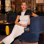 Black-and-white Contrast Sleeveless Sheath Dress
