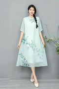 Women's Fashionable Chinese-style Retro Dress With Frog Buttons And Stand Collar