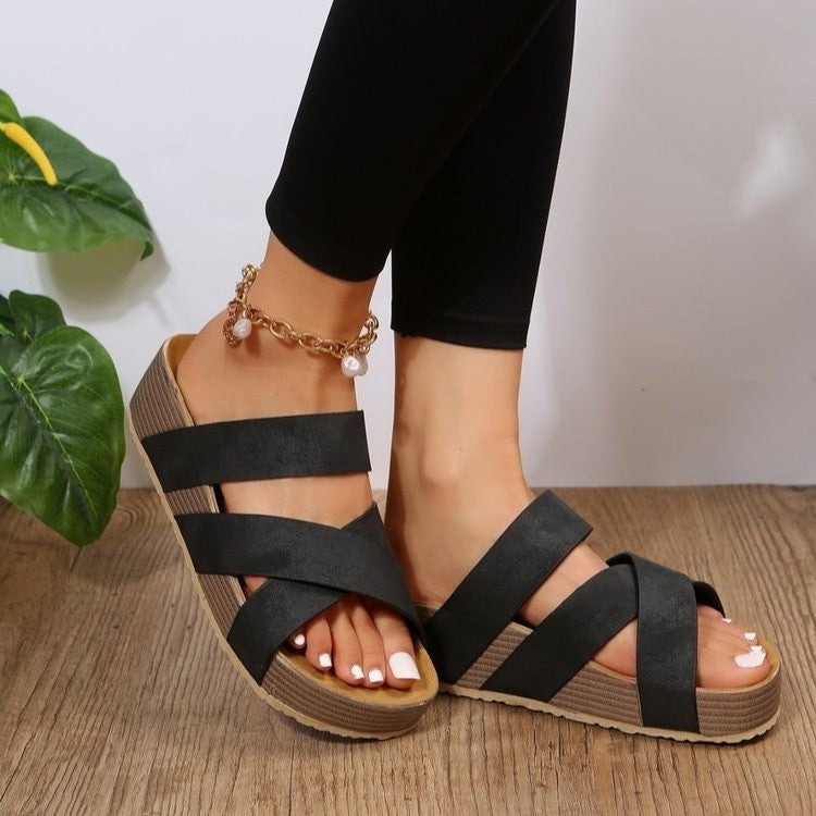 Women's Woven Cross-Strap Platform Sandals - Summer Beach Slippers | Flat Comfort Slides