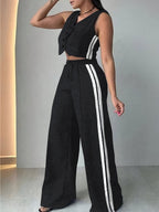 Fashionable Sleeveless Cropped Pants Suit With Pockets