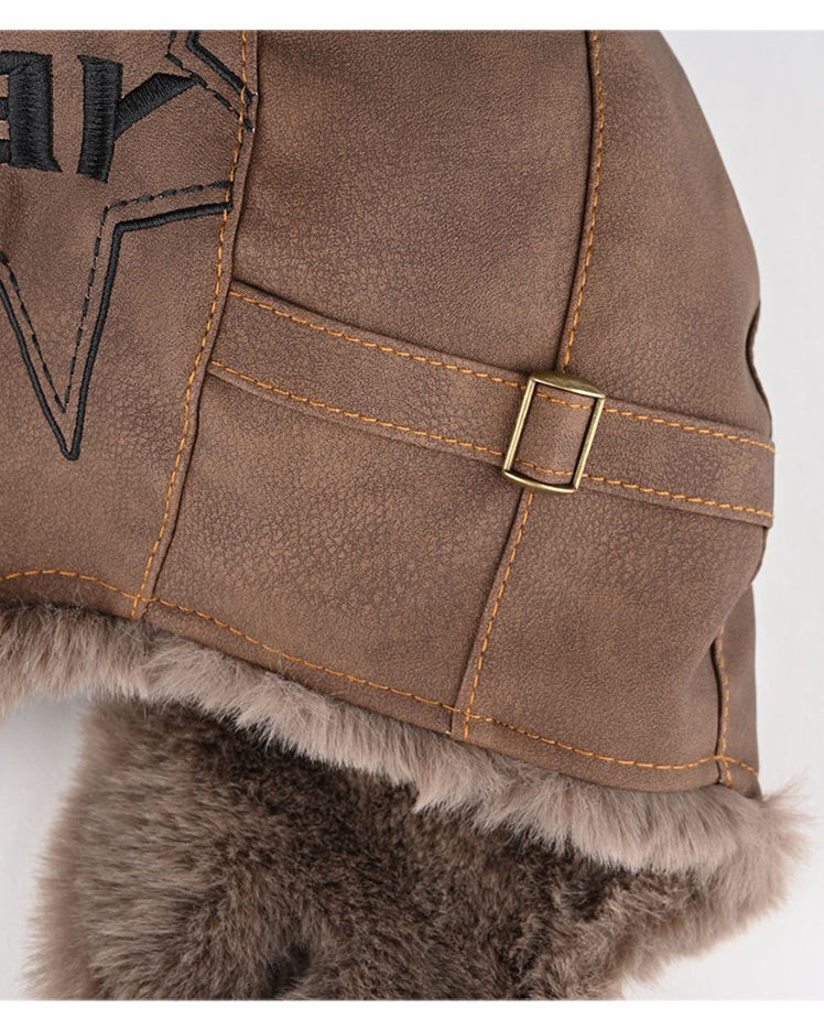 Vintage Leather Earflap Aviator Hat
