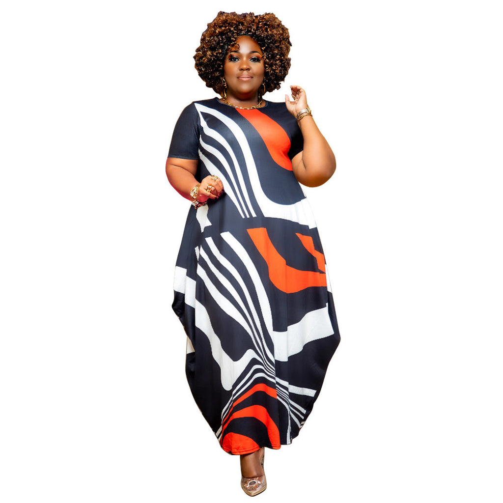 Women's Printed Plus-Size Loose-Fit Maxi Dress With Pockets