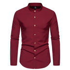 Men's Fashion Solid Color Party Shirt Metal Button Long Sleeve