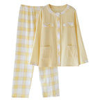 Spring Summer Cotton Gauze Thin Loose Long Sleeve Cardigan Homewear Suit