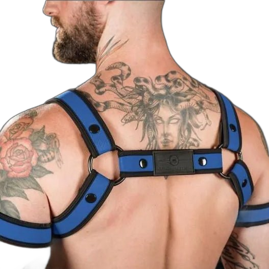 Mr S Leather Neoprene Bulldog Harness | Cobalt Blue