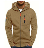 Men's Casual Zipper Hooded Sweater Solid Color Sports Fitness Jackets Cardigan
