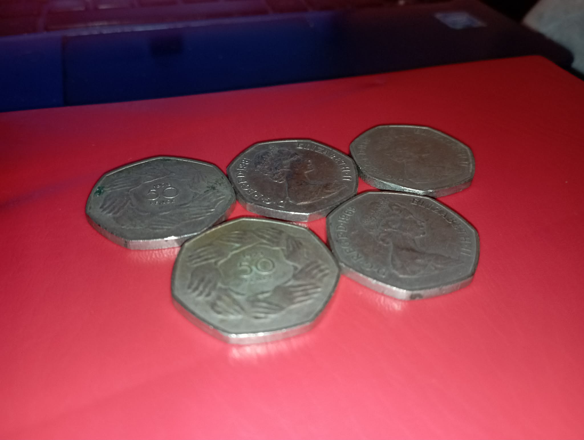 COIN : 5 OLD STYLE BRITISH 50P'S