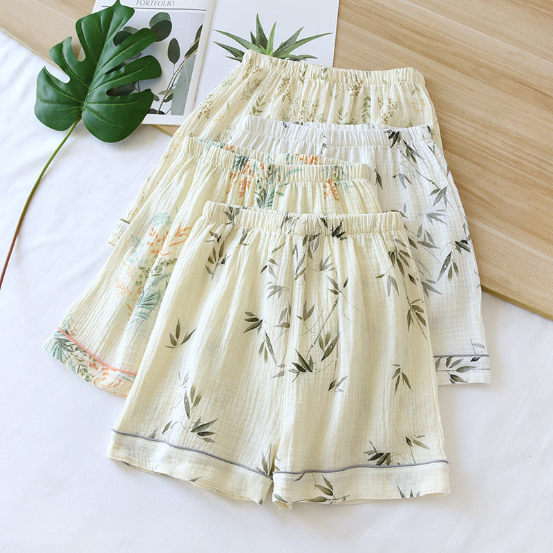 Summer Pure Cotton Gauze Thin Loose Home Shorts