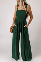 Smocked Square Neck Wide Leg Jumpsuit Women UK