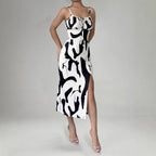 Summer Printed Suspender Split Dress Fashion Slim Lace-up Long Dresses For Women Clothing