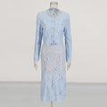 Round Neck Diamond Lace Embroidered Top High Waist Skirt Suit